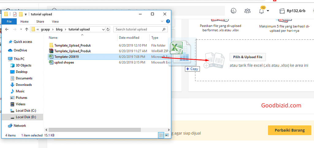 seret data csv upload ke bukalapak
