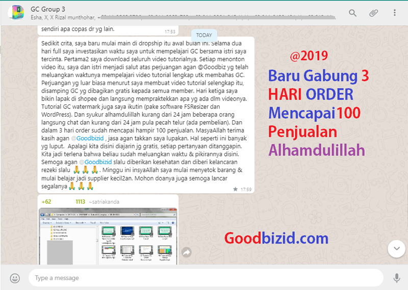 testimonial gc - 3 hari 100 penjualan - alhamdulillah
