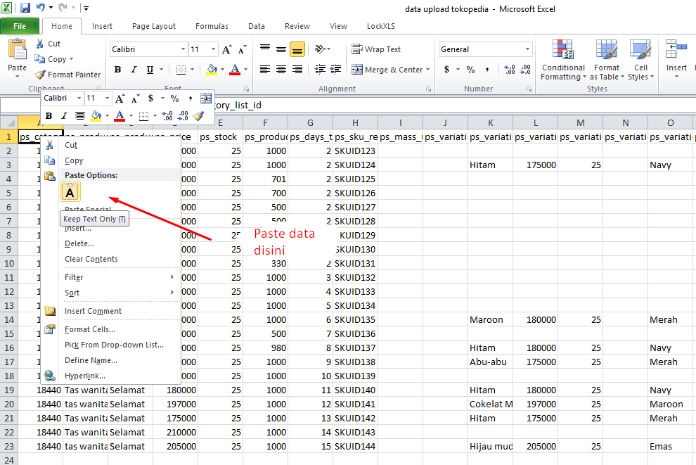 paste data siap upload produk ke shopee