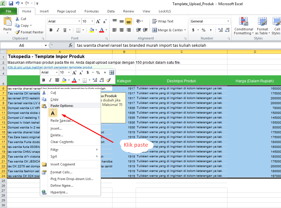 upload csv import ke tokopedia