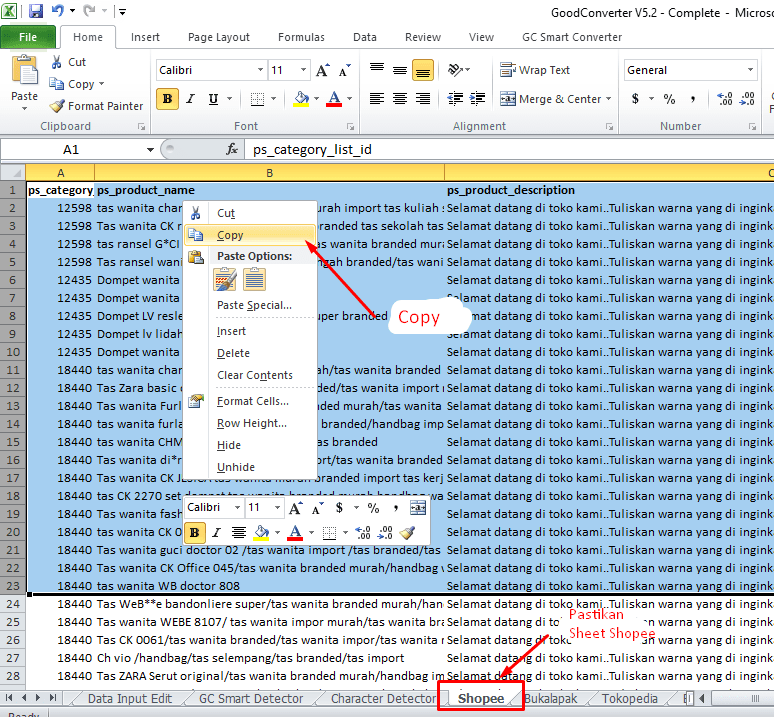 upload ke shopee dengan csv import copas gc